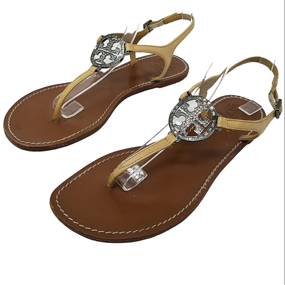 Tory Burch Silver Rhinestone Logo Thong Miller Sandals size 9.5